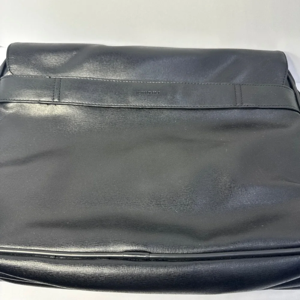 Kenneth Cole Reaction Mens Black Faux Leather Laptop Messenger Bag Briefcase